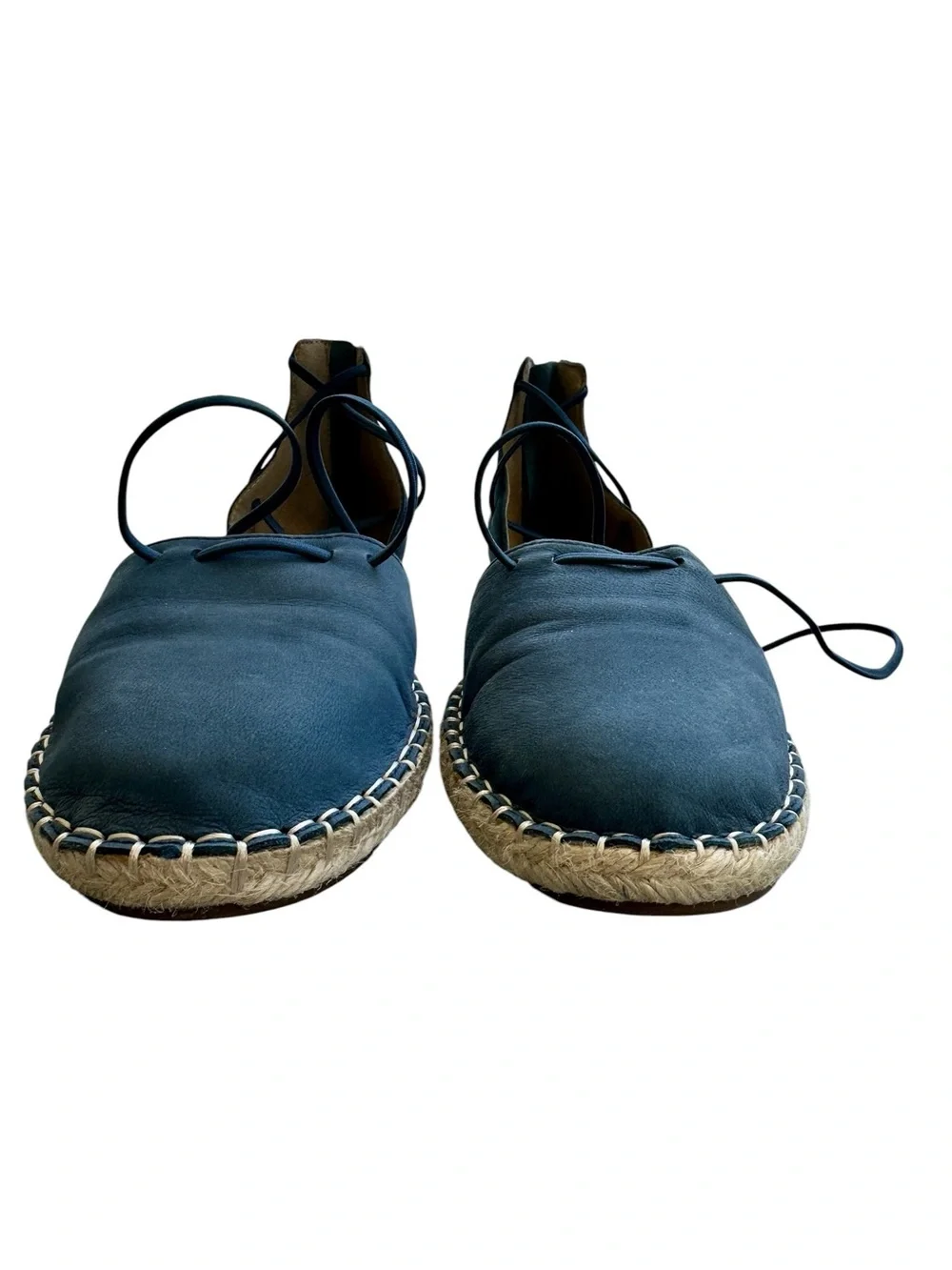 Eileen Fisher Espadrille Flats Navy Leather Ankle Wrap Size 7.5